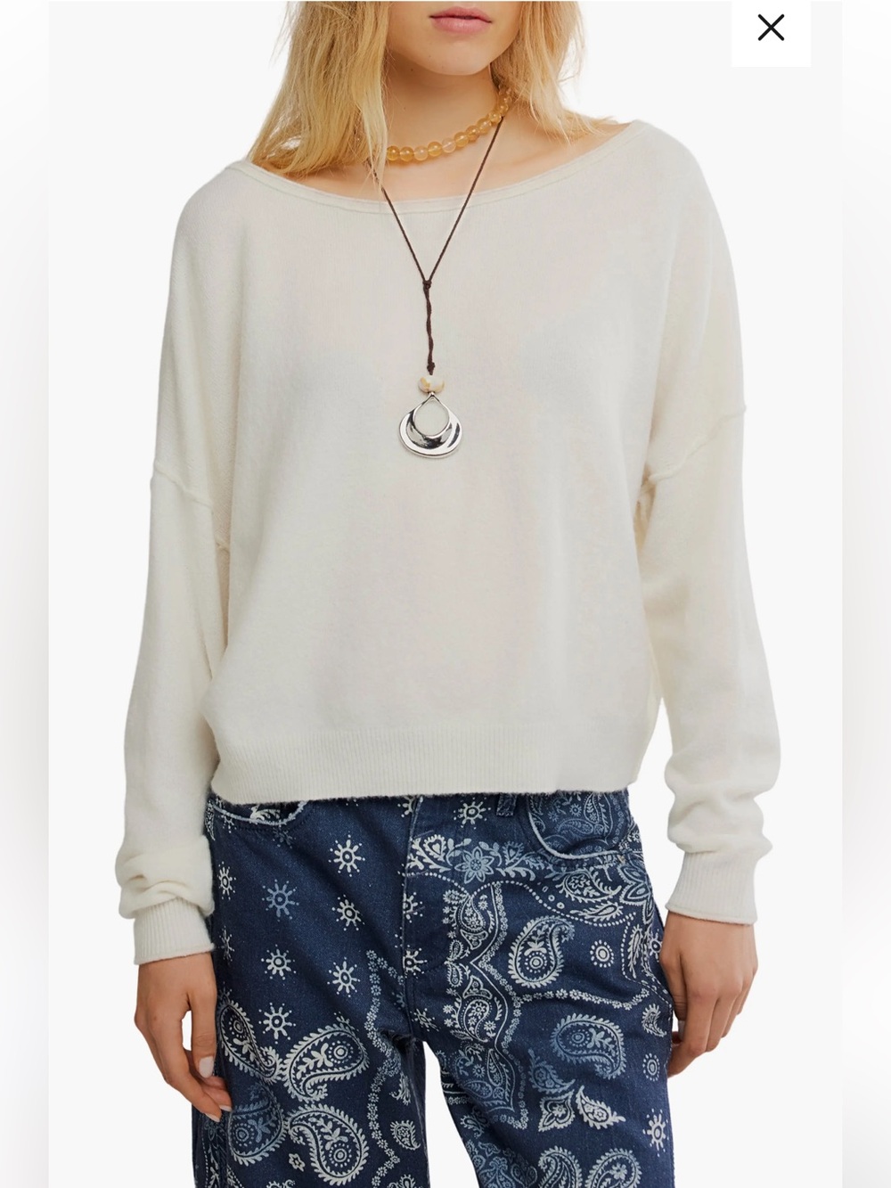 Free People See Me Bateau Neck Sweater White Size Small